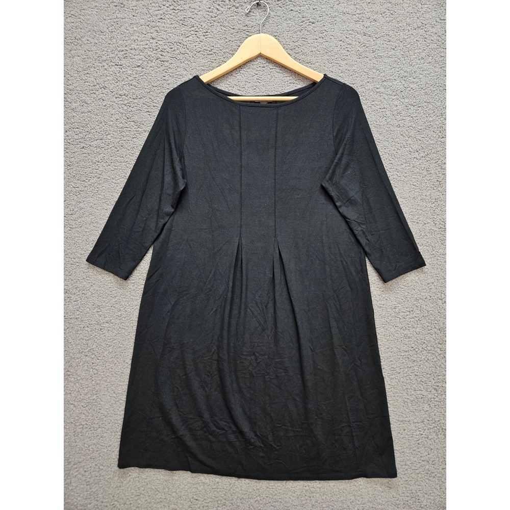 J. Jill Wearever Tunic Dress Small Petite Black Pleated Boat Neck Travelwear